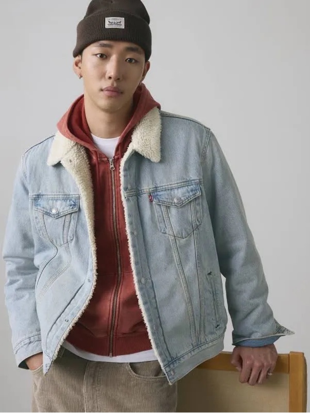 Levi’s | Men's Light Blue Wash Denim Faux Sherpa-Lined  Premium Trucker Jacket M